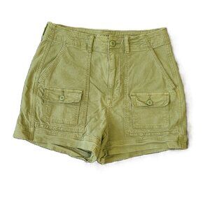AMERICAN EAGLE 90s Boyfriend High Rise Shorts Olive Green Cotton Blend Stretch 2
